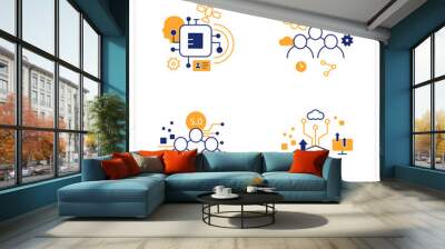 Digital transformation flat icons set. Chipization, digital potential, society 5.0, information society.Modern technologies.Digital revolution concept.Vector illustrations Wall mural