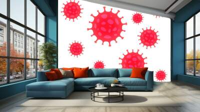 Coronavirus pattern icon. Red corona virus disease symbol. Influenza epidemic wallpaper background texture logo. Sars covid-19 sign. Isolated on white background. Vector illustration image. Wall mural