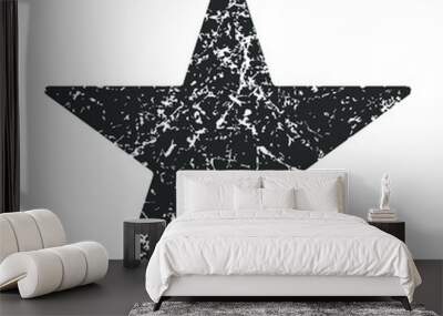 Star shape icon. Vector illustration image. Rating and review symbol with grunge texture. Decoration and advertising sign. Scratch tag and label. Black silhouette isolated on white background. Wall mural