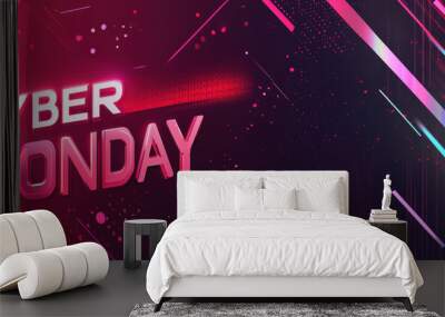 Cyber Monday vibrant digital banner with dynamic lines and colors Wall mural