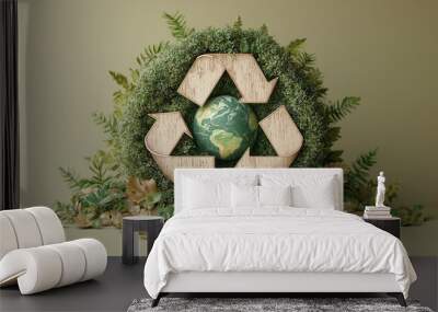 Eco-Friendly Earth with Recycling Symbol and Greenery emphasizing environmental consciousness. Wall mural