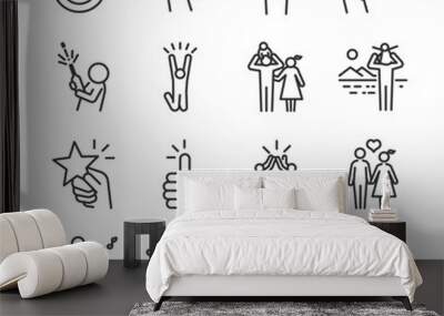 Happy line icon set. Included the icons as fun, enjoy, party, good mood, celebrate, success and more. Wall mural