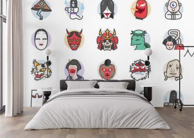 Japanese ghost icon set. Included icons as spirit, monster, demon, folklore and more. Wall mural