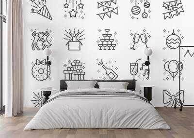 Party line icon set. Included icons as celebrate, celebration, dancing, music, congrats and more. Wall mural