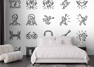 Rock and Roll line icon set. Included the icons as rocker, leather boy, concert, song, musician, heart, guitar and more.
 Wall mural