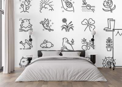 Spring line icon set. Included icons as springtime, season, new born, flower, blooming and more. Wall mural