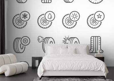 Tire icons set Wall mural