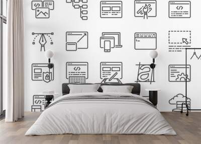 Web development line icon set. Included icons as design, developer, coding, content and more. Wall mural