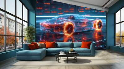 a highly detailed and futuristic electric car chassis with exposed inner workings Wall mural