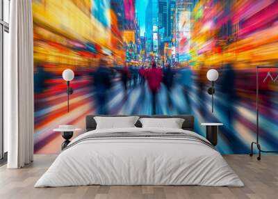 Abstract blurred background of people walking in the city, business and social movement concept Wall mural