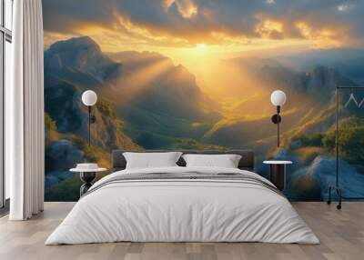 A stunning sunrise over the mountain Wall mural