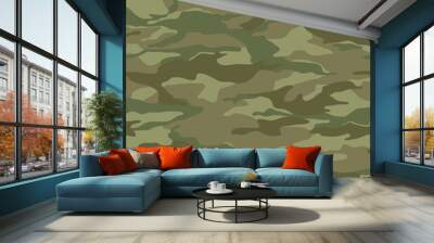 Seamless camouflage pattern. Khaki texture, vector illustration. Camo print background. Abstract military style backdrop Wall mural