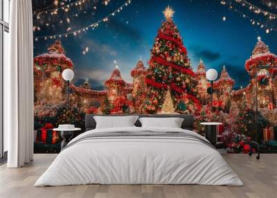 christmas tree in the city Wall mural