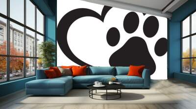 Dog paw print,  Heart and paw, Dog love, Dog mom  Wall mural