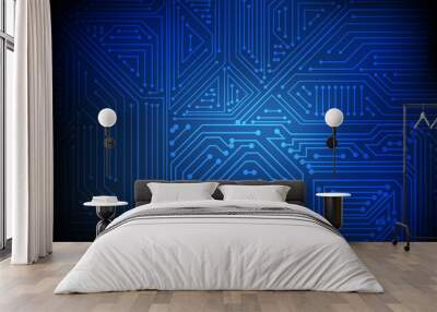 Vector : Abstract electronic circuit on blue background Wall mural