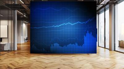 Vector : Business bar chart and line chart on grid blue backgrou Wall mural