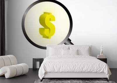 Vector : Dollars symbol in magnifier with shadow on white backgr Wall mural