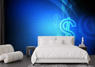 Vector : Dollars symbol with grid and blue background Wall mural