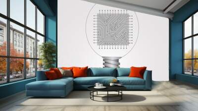 Vector : Electronic chip and circuit inside lightbulb Wall mural