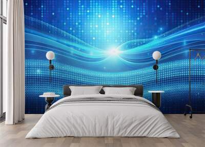 Abstract blue background with digital waves and binary code Wall mural