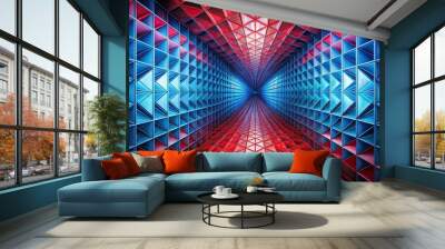 Abstract geometric presentation showcasing red and blue colors Wall mural