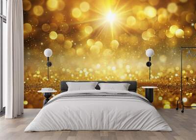 Abstract golden background with blur sparkle gold bokeh light effect Extreme Close-Up Wall mural