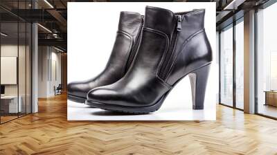 Fashionable black leather boots with high heels on a white background Wall mural