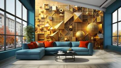 Geometric Abstraction on a Golden Canvas: A Study in Shape and Form  AI Generated Wall mural