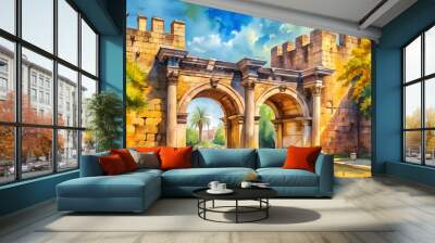 The Emperor Hadrian's Gate: A Symphony in Ochre and Azure  Generative AI Wall mural