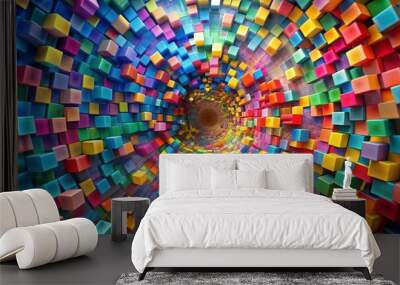 Whirlwind of Color: A Kaleidoscope of Blocks in Motion  Generative AI Wall mural