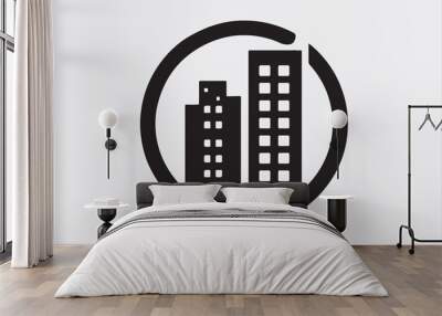 A black silhouette  vector of two city buildings Wall mural