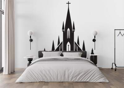 A silhouette of a church with  a cross on top. Wall mural