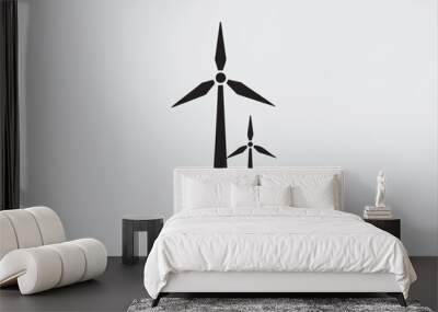 Black and white silhouette of two wind turbines. Wall mural