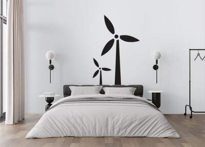 Black and white silhouette of two wind turbines. Wall mural