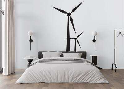 Black and white silhouette of two wind turbines. Wall mural