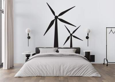 Black and white silhouette of two wind turbines. Wall mural