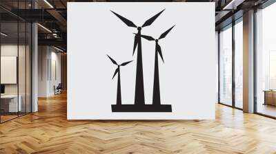 Black and white silhouette of two wind turbines. Wall mural