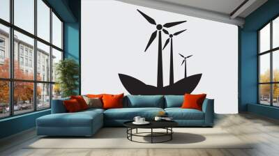 Black and white silhouette of two wind turbines. Wall mural