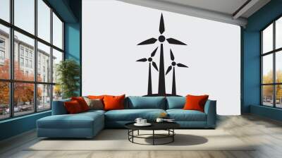 Black and white silhouette of two wind turbines. Wall mural