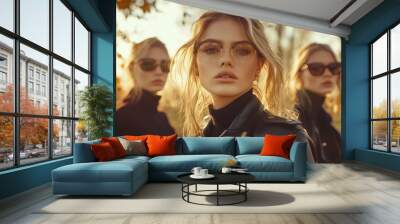 Female models in black outfit and glasses, Generative AI Wall mural