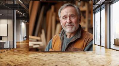 Mature male carpenter in his workshop, Generative AI Wall mural