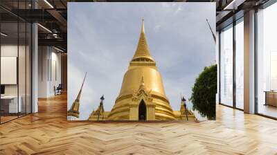 Gold pagoda in Wat Phra Kaew Wall mural