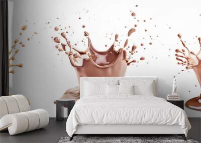 Set of crown splash of hot gold chocolate captured in mid-air, isolated on a transparent background Wall mural