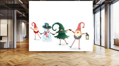 Scandinavian gnomes friends celebrate winter solstice - isolated on white background Wall mural