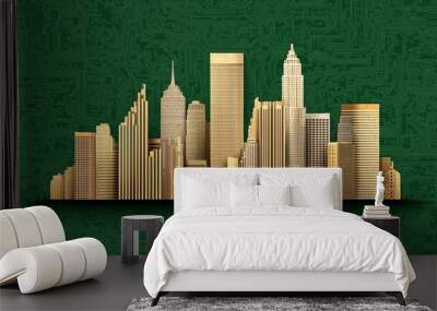 Cityscape on Circuit Board Background. Wall mural