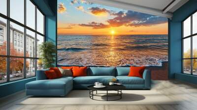 Golden Sunset Over The Ocean. Wall mural