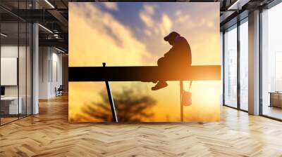 silhouette of construction worker on construction site Wall mural