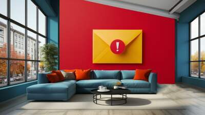 Yellow Envelope with Red Exclamation Point on Red Background. Wall mural