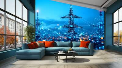 Interconnected Telecom Networks Showcasing Diverse Digital Services and Infrastructure Wall mural