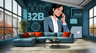 Professional Woman Engaging in Business Technology Wall mural